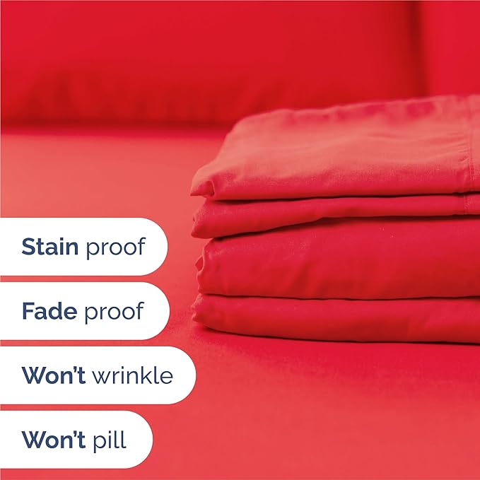 Split King Sheets Set 7 Piece - Includes 4 Pillowcases - Bed Sheets Split King Size - Soft Hotel Luxury Bedding - Cooling, Comfy & Breathable - 1 Flat & 2 Fitted & 4 Pillowcases w/ Deep Pockets - Red