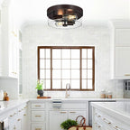 Flush Mount Ceiling Light Fixtures, 2-Light 12 Inch Brown Close to Ceiling Light Fixtures with Seeded Glass Shade Light Fixtures Ceiling Mount for Porch, Hallway, Bathroom, Dining Room and Foyer