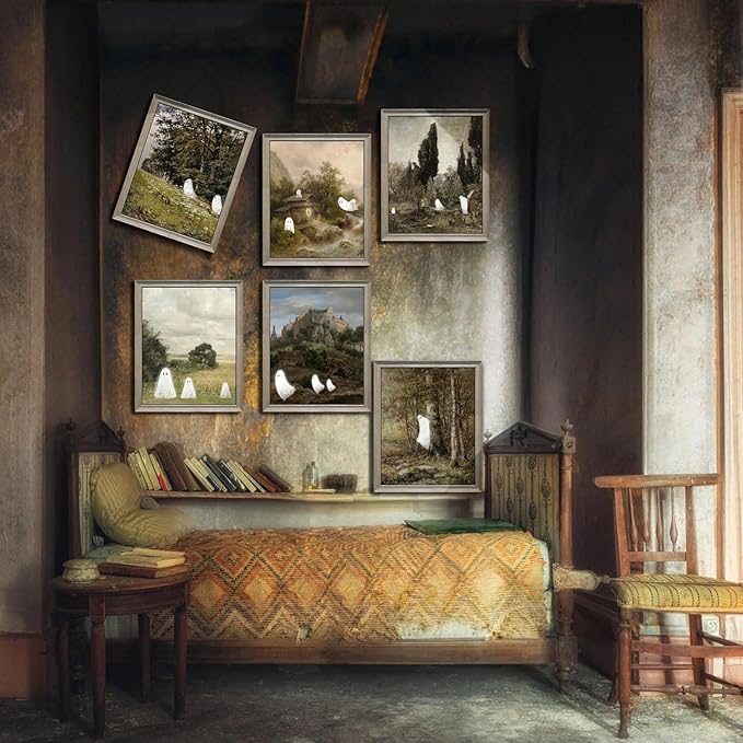 LANCHI95 6 Pcs 8x10in Halloween Wall Art Prints, Vintage Posters, Cute Ghost Pictures for Bedroom Decor (UNFRAMED)