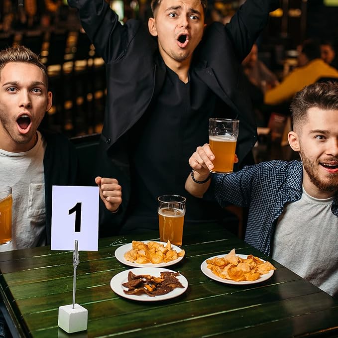 20 Pcs Cube Base Memo Clip Holder with Alligator Clip Wood Table Number Holder Cube Base Place Card Stand Mini Photo Menu Stand for Displaying Number Card(White)