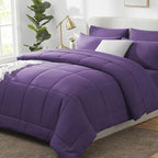 CozyLux King Size Comforter Set Purple, 7 Pieces Bed in a Bag, Purple Comforter King Size, All Season Bedding Sets with Stitch Quilted Comforter, Flat Sheet, Fitted Sheet, Pillowcases