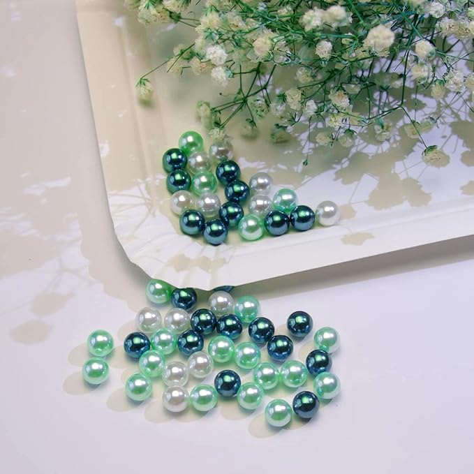 200 PCS Green Vase Fillers, Pearls Bead for Centerpieces Vases, 10/14/20 MM No Hole Beads, Fake Pearls for Wedding Birthday Anniversary Theme Party Table Centerpieces Decor