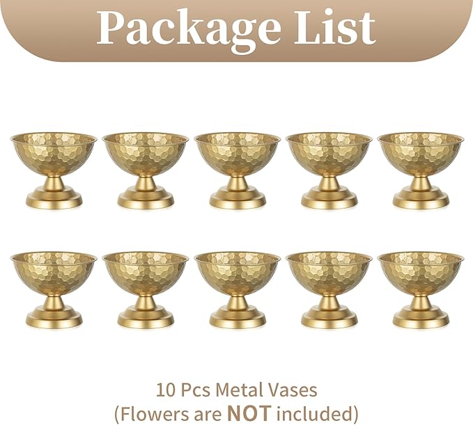 Sziqiqi Urn Vase Gold Centrepiece: 5.5in Small Vases for Wedding Table Decorations - Metal Flower Arrangement Pots Set of 10 - Vintage Honeycomb Vase for Party Reception Dinner Table