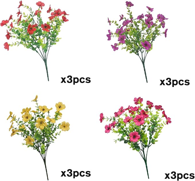 Artificial Outdoor Flowers 12 Bundles Faux Daisy Plants Look Real Spring Summer Decoration Assorted Silk Multicolor Floral Stems for Vibrant Patio Balcony Yard Decor Outside (Multi colour 2#)