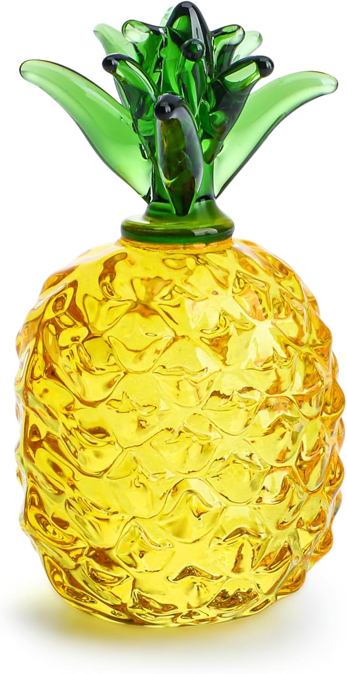 Glass Fruit Decor Crystal Pineapple Figurine Collectibles Hand Blown Glass Fruit Pineapple Decoration for Home Kitchen Office for Women