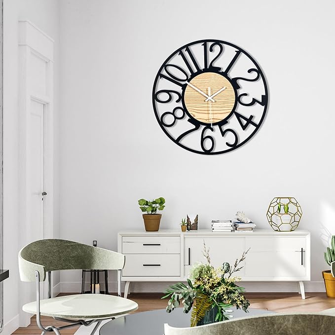 20inch/50cm Wall Clocks for Living Room Decor,Wall Clocks Battery Operated,Modern,Silent,Non Ticking,Large,Wall Clock for Dining Room,Bedroom,Kitchen (Wooden Arabic Numerals, 20 inches)