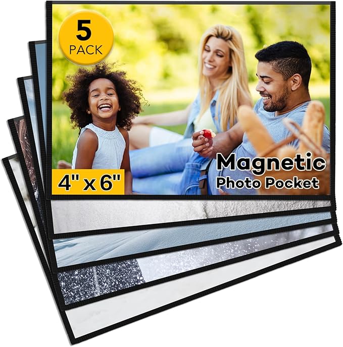 YixangDD 5 Pack Magnetic Picture Frame, 4 x 6 Inches Fridge Magnetic Photo Frames, Magnetic Photo Frames for Refrigerator, Home, School, Office (Black)