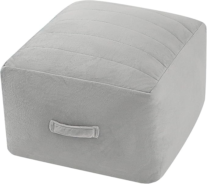 MeMoreCool Square Stuffed Pouf Ottoman Foot Rest, Floor Pouf Foot Stool with Foam Chunk Filling, Soft Stuffed Ottoman Footrest for Living Room, Light Grey