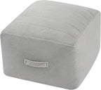MeMoreCool Square Stuffed Pouf Ottoman Foot Rest, Floor Pouf Foot Stool with Foam Chunk Filling, Soft Stuffed Ottoman Footrest for Living Room, Light Grey