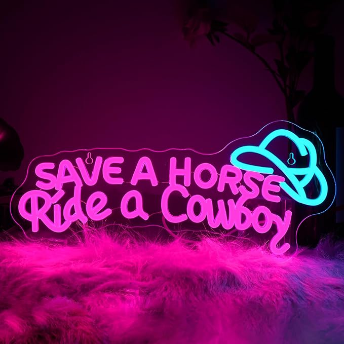 WLHOPE Save A Horse Ride A Cowboy Neon Sign Adjustable Brightness Led Sign,Neon Signs for Wall Decor,Connectivity Via USB Licked Neon Light for Bedroom Home Bar Club Hotel Party Decor