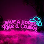 WLHOPE Save A Horse Ride A Cowboy Neon Sign Adjustable Brightness Led Sign,Neon Signs for Wall Decor,Connectivity Via USB Licked Neon Light for Bedroom Home Bar Club Hotel Party Decor