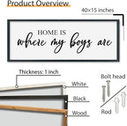 SRSZHIYUE Home Is Where My Boys Are Sign Wall Art Decor 40"×15" for Family Bedroom Large Wood Framed Wall Hanging (Black)