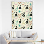 ICMOLYYENLO Abstract Cat Tapestry, Medieval Abstract Atomic Star Cat Vintage Home Wall Hanging Art Tapestry for Bedroom Living Room Dormitory 40x60 Inch