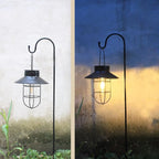 Solar Lantern 2pack Outdoor Hanging Light- Waterproof Vintage Metal Light with Shepherd Hook Decorative for Patio, Backyard, Porch, Yard (Black)