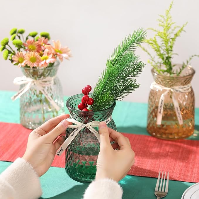 SOJOCK 2PACK Glass Flower Vases(Flowers NOT Included),6.3" High Diamond Pattern Vases,Vintage Vases for Centrepieces,Wedding Decorations,Home Table Flower Decorations