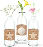Shell Vase Set of 3 Coastal Vase,Small Starfish Seashell Flower Glass Vases Handcrafted for Beachy Decor,Beach Wedding/Party Beach Home Decor (Clear)
