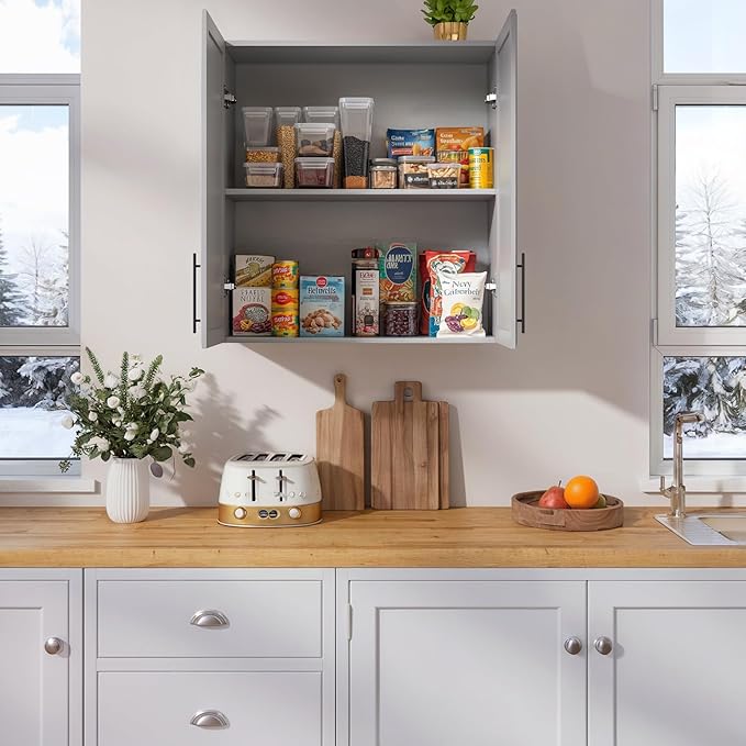 FIMELLO 30" Kitchen Wall Storage Cabinet with Adjustable Shelf, Laundry Cabinet with Doors, Bathroom Storage Cabinet Wall Mount, Storage Cabinet for Bathroom, Kitchen, Laundry Room Cabinet, Grey