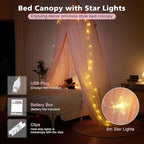 Bed Canopy with Star Lights, Double Layer Bed Canopy for Girls, Princess Canopy Bed Curtain for Twin Bed, Breathable Kids Dreamy Play Tent Room Castle Reading Nook, Machine Washable, 26''x125'' - Pink