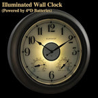 CLXEAST Illuminated Outdoor Clocks Waterproof 18 Inch with Smart Sensor,Large Outdoor Pool Clock with Temperature & Hygrometer,Grey Oak/Faux Barnwood,House Warming Gifts New Home