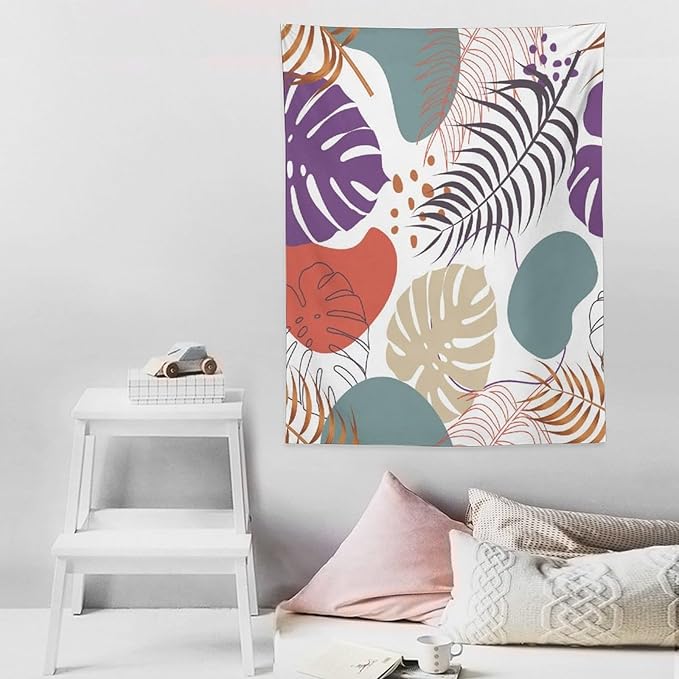 ICMOLYYENLO Tropical Green Leaves Tapestry, Exotic Leaves Beautiful Bedroom Wall Hanging, Floral Poster Blanket for Bedroom Living Room Dormitory Apartment 60x80 Inch