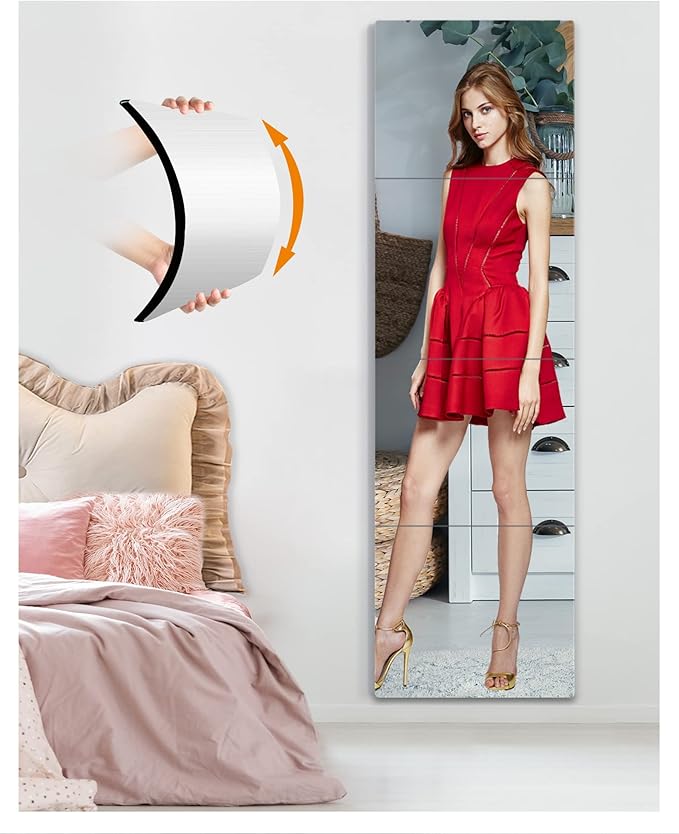 Shatterproof Wall Mirror Full Length for Bedroom, Acrylic Gym Mirrors For Home, Extra Thick: 0.12 inch, 14 x 14 inch x 4 Pcs, Workout Mirrors Safe for Kids, Over The Door, Long Wall Mounted