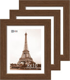 VCK 8x10 Frame Set of 3 - Brown, Wood Picture Frame with Exclusive Wood Grain, Wall Gallery Frame