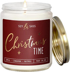 Christmas Candles Scented - 'Christmas Time' Soy Christmas Candle, w/Apple, Cinnamon, Clove - Infused with Essential Oils I Holiday Candles I 9oz, 50Hr, Made in USA