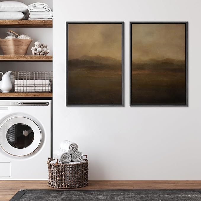 SIGNFORD Framed Canvas Print Wall Art Set Serene Misty Mountains Illustrations Modern Art Decorative for Living Room, Bedroom, Office - 24"x36"x2 Black