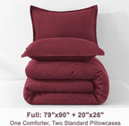Litanika Burgundy Red Comforter Set Full Size, 3 Pieces Lightweight Solid Bedding Comforter Set, All Season Fluffy Bed Set (79x90In Comforter & 2 Pillowcases)