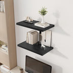 24" Floating Shelves for Wall, 12" Deep Slim Black Floating Shelves, Wall-Mounted Shelves for Bedroom, Living Room, Kitchen, Bathroom - Set of 2