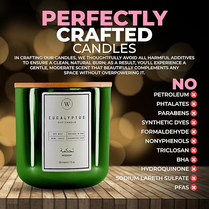 Waxily Eucalyptus Scented Soy Candle | Non-Toxic, Phthalate-Free Essential Oil Candle | Aromatherapy, Luxury Gift, Clean Burning, Stress Relief, Spa, Vegan, Eco Friendly Home | 12oz