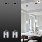 2 Pack Pendant Light for Kitchen Island, Modern Crystal Modern Pendant Lights, Black Pendant Light in Kitchen Island, E12 Bulb Indoor Island Pendant Lights, for DiningRoom,Living Room,Bedroom