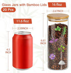16 oz 20 pcs Glass Jars with Bamboo Lids, Stackable Clear Food Storage Jars, Airtight Kichen Glass Pantry Storage Containers with Lids for Rice, Candy, Sugar, Flour, Nuts, Cookie, Spice