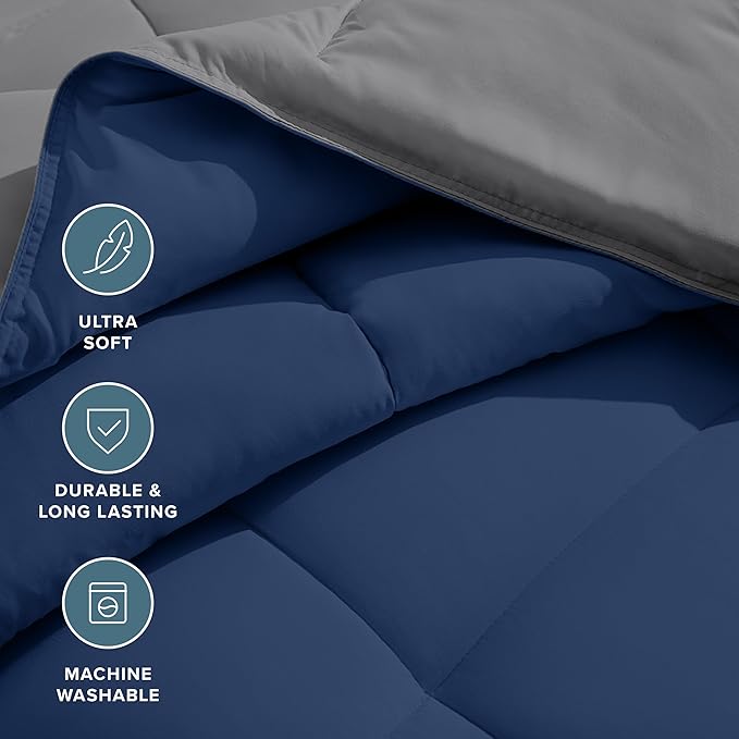 Bare Home Oversized King Comforter - Reversible Colors - Goose Down Alternative - Ultra-Soft - Premium 1800 Series - All Season Warmth - Bedding Comforter (Oversized King, Dark Blue/Grey)