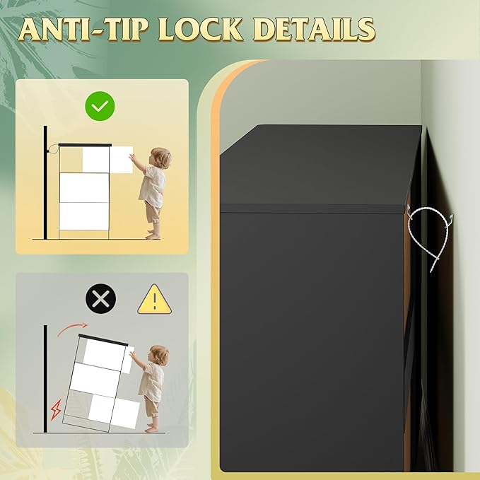 WLIVE Fluted Dresser for Bedroom with 6 Drawers, 54" Wide Wood Dresser with Golden Metal Handles, TV Stand for 65 inch TV, Mid Century Modern Chest of Drawers for Living Room, Hallway, Closet, Black