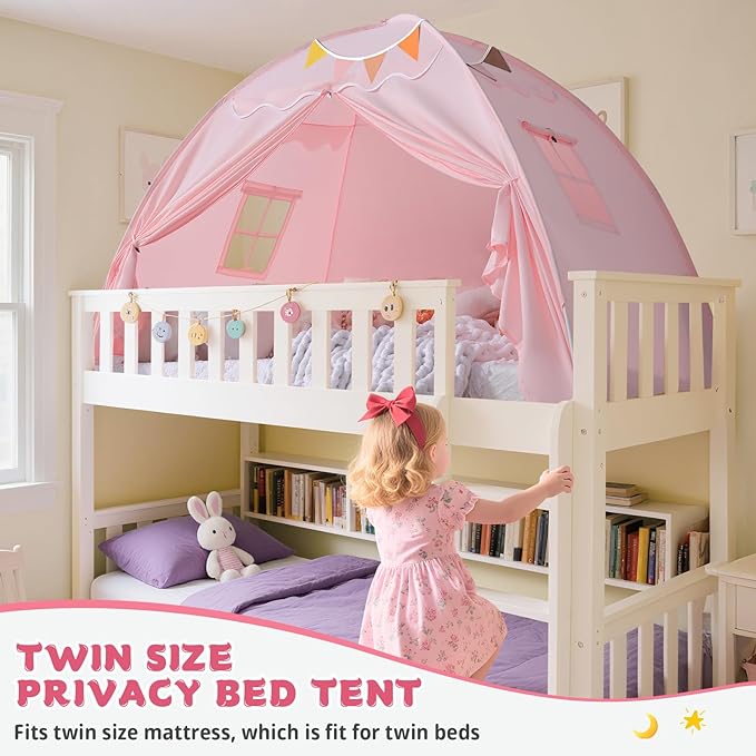 Sumbababy Full Size Bed Canopy for Kids：Girls Bed Tent Dream Privacy Sleeping Tents Indoor - Toddler Under Bunk Pink Tent - Girls & Boys Bedroom Privacy Space Sleeping Tents Gifts (Large Pink)
