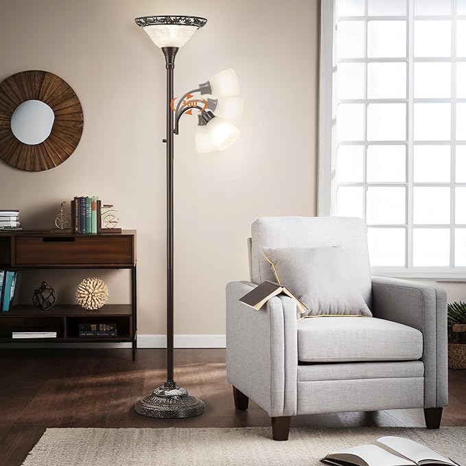 Luvkczc 70" Floor Lamp for Living Room, Bedroom, Office - 2 Head Standing Lamp with Metal Pole & Heavy Base - Vintage Tall Corner Reading Light - No Bulbs Included