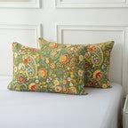 ABREEZE Paisley Bedding Sets 3Pcs Brushed Cotton Duvet Cover Set Queen Size Rustic Damask Green Floral Comforter Cover with Zipper Closure Boho Bedding Collections