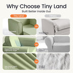 Tiny Land 2-in-1 Foldable Kids Couch with Pockets – Soft Thick Toddler Sofa, Lounger Couch, Convertible Kids Chair for Playroom, Bedroom or Living Room, Gift for Boys & Girls(Green)