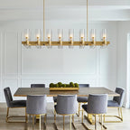 Brass Kitchen Island Lighting- 16-Light Linear Chandelier, Adjustable 54'' Modern Farmhouse Rectangle Pendant Light Fixtures, Dining Room, Bedroom
