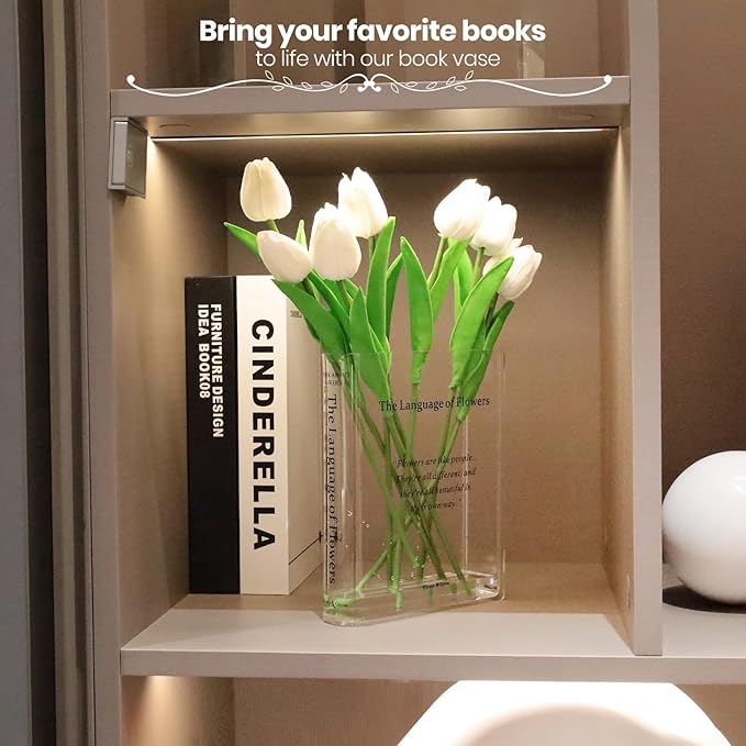 Book Vase for Flowers Home Décor,Artistic and Cultural Flavor Decorative Acrylic Clear Vase for Home and Office,Creative Gifts for Book Lovers. (Transparent)