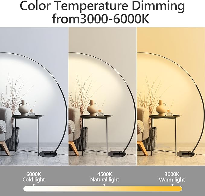 CHICLUX Arc Floor Lamp, Dimmable LED Floor Lamp with 3 Color Temperatures, Ultra Bright, Modern Standing Tall Lamp with Remote Reading Floor Lamp for Living Room Bedroom Office
