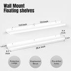 36 Inches Long Floating Shelves Wall Mounted, 2 Set Modern White Wall Shelf for Bedroom, Nursery Book Shelf with Lip, Picture Ledge Shelf for Wall Decor Living Room Bathroom Kitchen - White