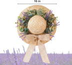 Dilicoming Spring Eucalyptus Wreaths for Front Door - 16 Inch Summer Fall Straw Hat Wreath with Bow, Women Gift, Indoor Outdoor Wreaths for Wall, Window, Farmhouse, Party, Holiday Home Décor