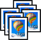 FIXSMITH 8.5x11 Picture Frame Set of 6, Black Photo Frame with HD Plexiglass, Display Pictures 5x7 with Mat or 8.5x11 Without Mat, Multi Picture Frames Collage for Wall Decor