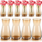Thenshop 10 Pcs 8'' Tall Clear Flower Vase Wide Mouth Crystal Glass Boho Decorative for Centerpieces Bulk Tall Vase for Flower Bouquets Rustic Home Decor Wedding Housewarming Gift (Amber)