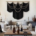 Macrame Wall Hanging Black Yarn Tapestry Home Decor Large Fiber Wall Art Living Room Bedroom Home Wall Decor 57" W x 43" L
