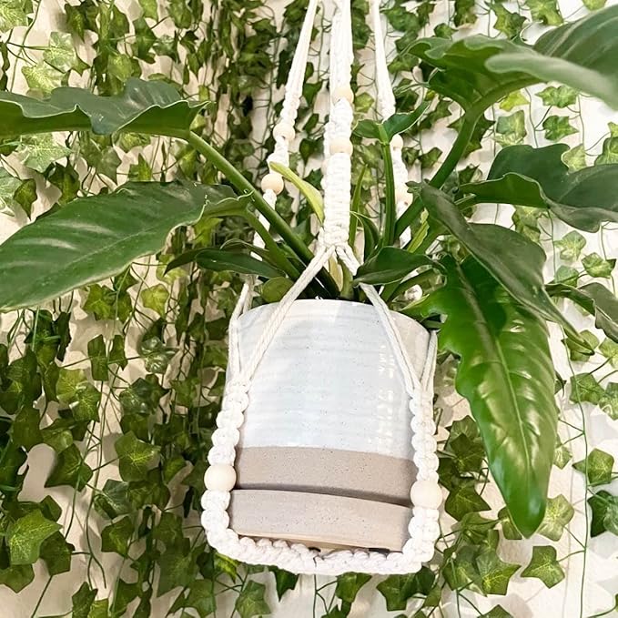 6 + 8 Inch Plant Pots, Ceramic Planter Pot with Drainage Hole & Saucer, Indoor/Outdoor Cylinder Round Planter Pot, Cream & Beige