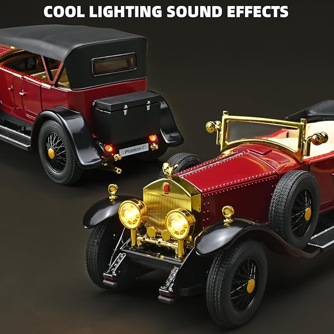 Model Car Kits Adults and Boys 1/24 Diecast Cars Phantom Generation Vintage Car Collectibles,Die Cast Metal Pull Back Cars with Lights and Sounds,Toy Cars for Boys Age 3-12（Red）