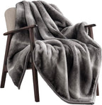 Ultra Soft Luxury Fluffy Mink Faux Fur Throw Blanket, Thick Warm Fall Winter Blankets for Bed, Couch, Cozy Plush Reversible Blanket for Chair, Sofa (Ombré Silver Onyx, 50"x60")